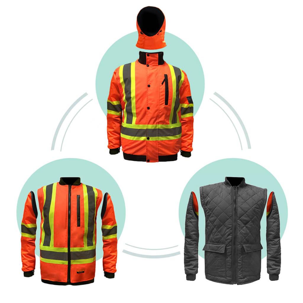 DuraDrive Men's Orange Basic 6-in-1 Hi-Vis Insulated Safety Traffic Winter Jacket