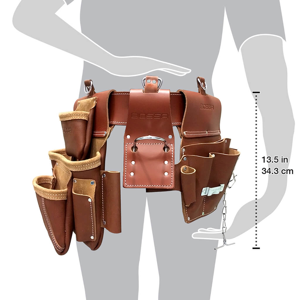 BOSSA 23-Pocket Dark Brown Full Grain Leather Electricians Combo Tool Apron Pouch with Belt and Suspender Loops