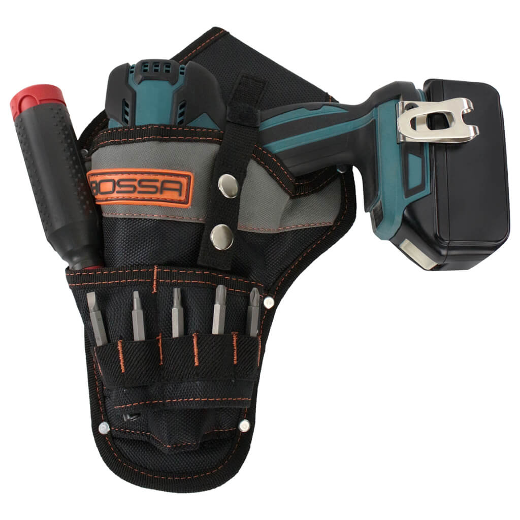 BOSSA Black Ballistic Poly Heavy-Duty Impact Drill Left Holster with Bit Slots