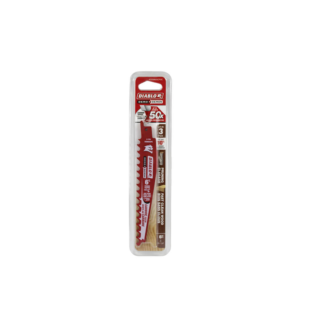 Freud Diablo DS0603CP3 Demo Demon 6 in. 3-TPI Carbide-Tipped Pruning and Clean Wood Cutting Reciprocating Saw Blade (3-Pack)