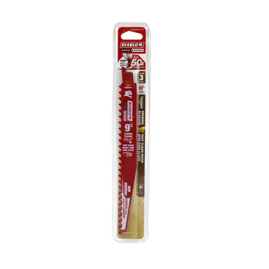 Freud Diablo DS0903CP3 Demo Demon 9 in. 3-TPI Carbide-Tipped Pruning and Clean Wood Cutting Reciprocating Saw Blade (3-Pack)