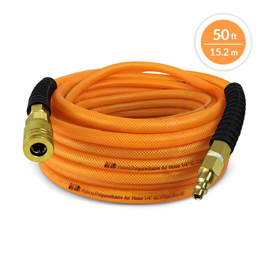 DuraDrive F01450F 1/4 in. x 50 ft. Orange Hybrid Polyurethane Air Hose with Swivel Fitting