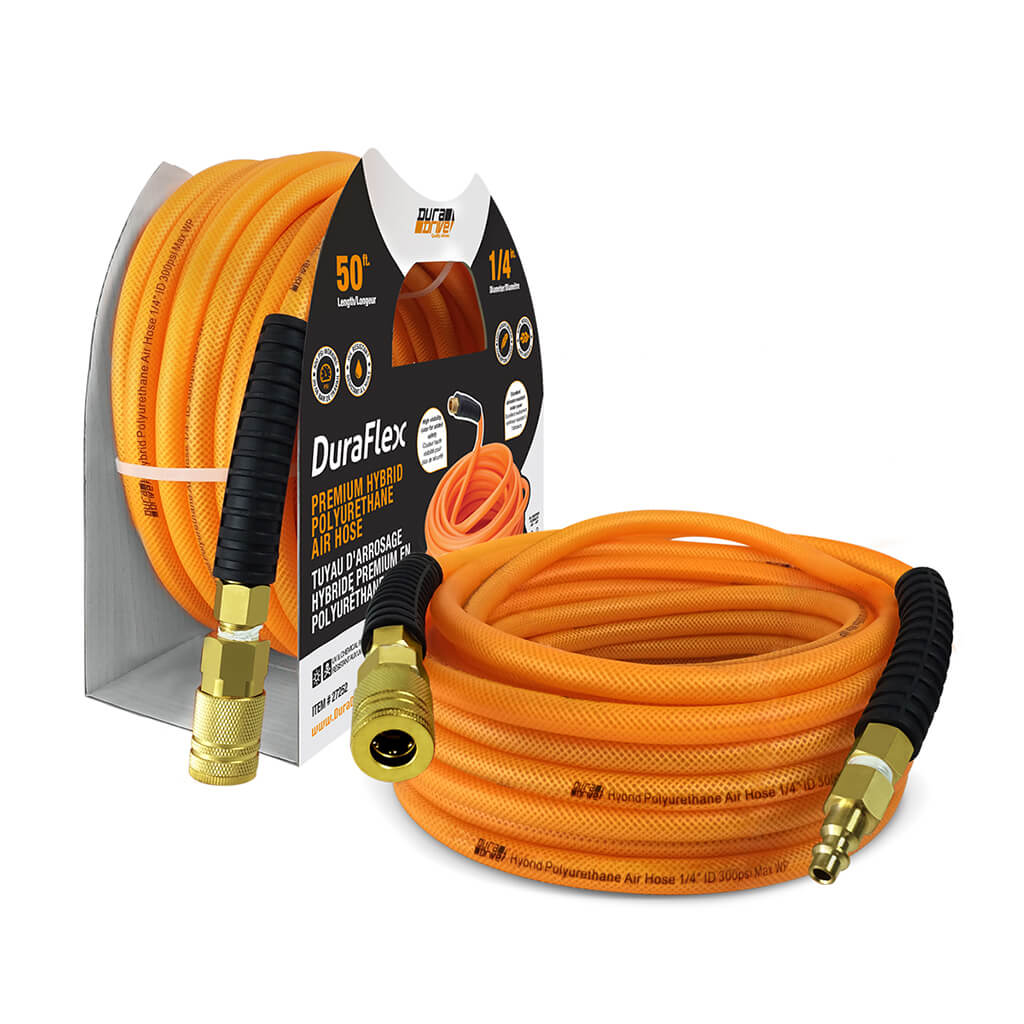 DuraDrive F01450F 1/4 in. x 50 ft. Orange Hybrid Polyurethane Air Hose with Swivel Fitting