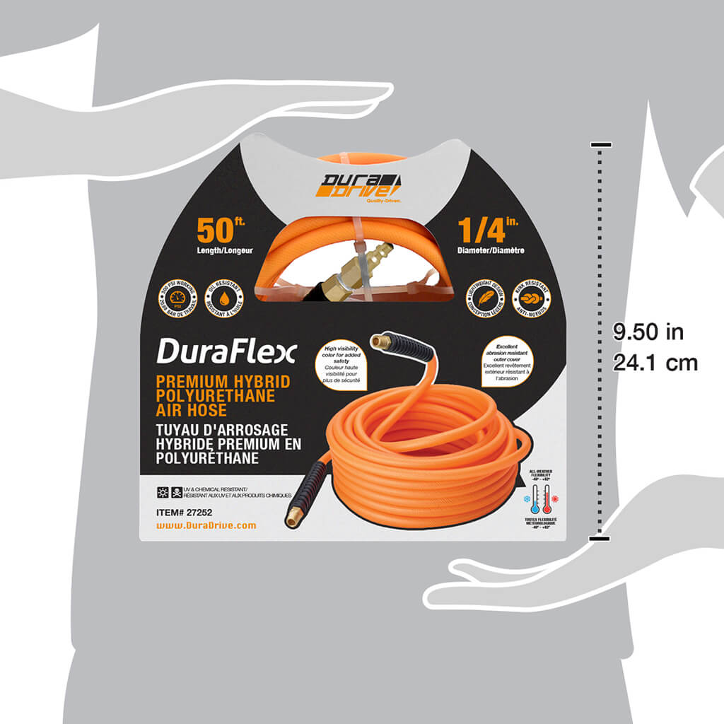 DuraDrive F01450F 1/4 in. x 50 ft. Orange Hybrid Polyurethane Air Hose with Swivel Fitting