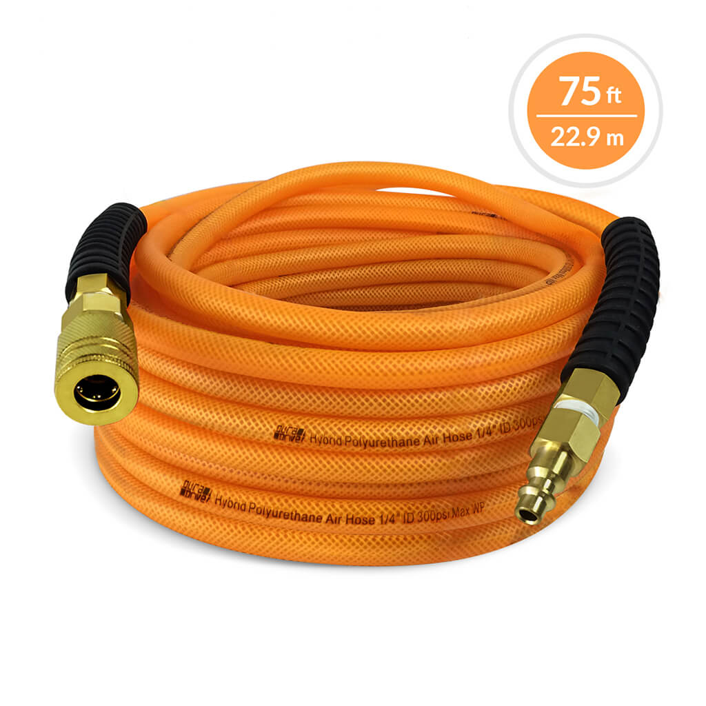 DuraDrive FO1475F 1/4 in. x 75 ft. Orange Hybrid Polyurethane Air Hose with Swivel Fitting