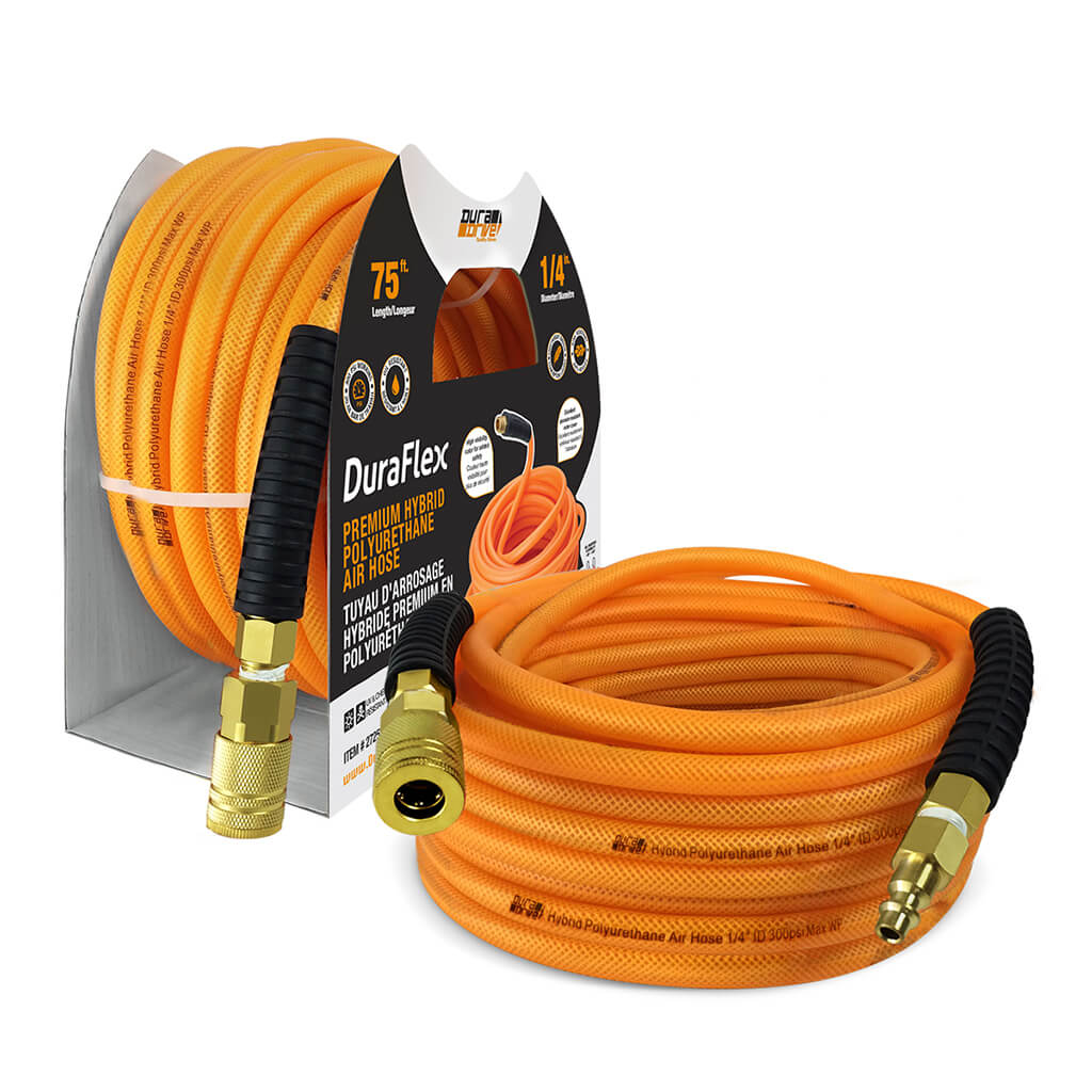 DuraDrive FO1475F 1/4 in. x 75 ft. Orange Hybrid Polyurethane Air Hose with Swivel Fitting