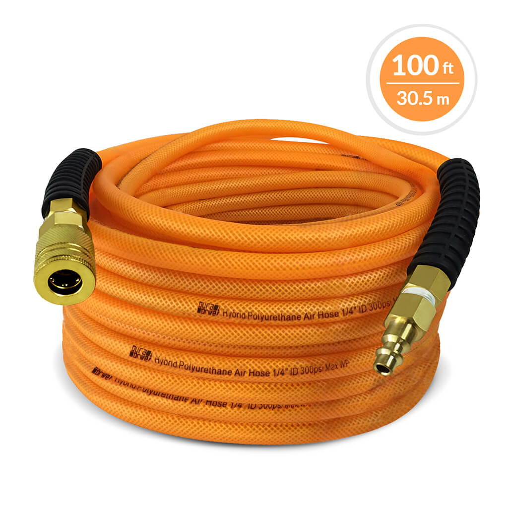 DuraDrive FO14100F 1/4 in. x 100 ft. Orange Hybrid Polyurethane Air Hose with Swivel Fitting