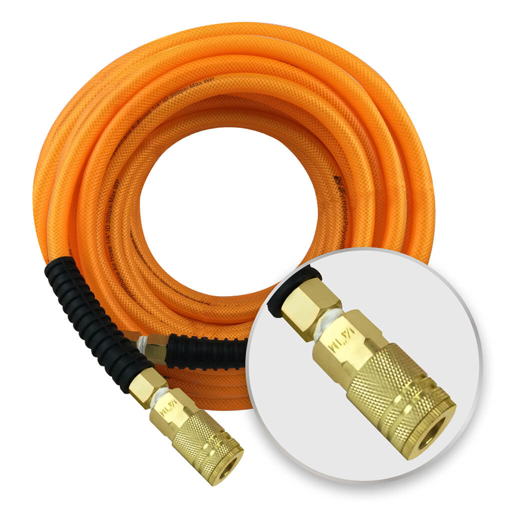 DuraDrive FO14100F 1/4 in. x 100 ft. Orange Hybrid Polyurethane Air Hose with Swivel Fitting