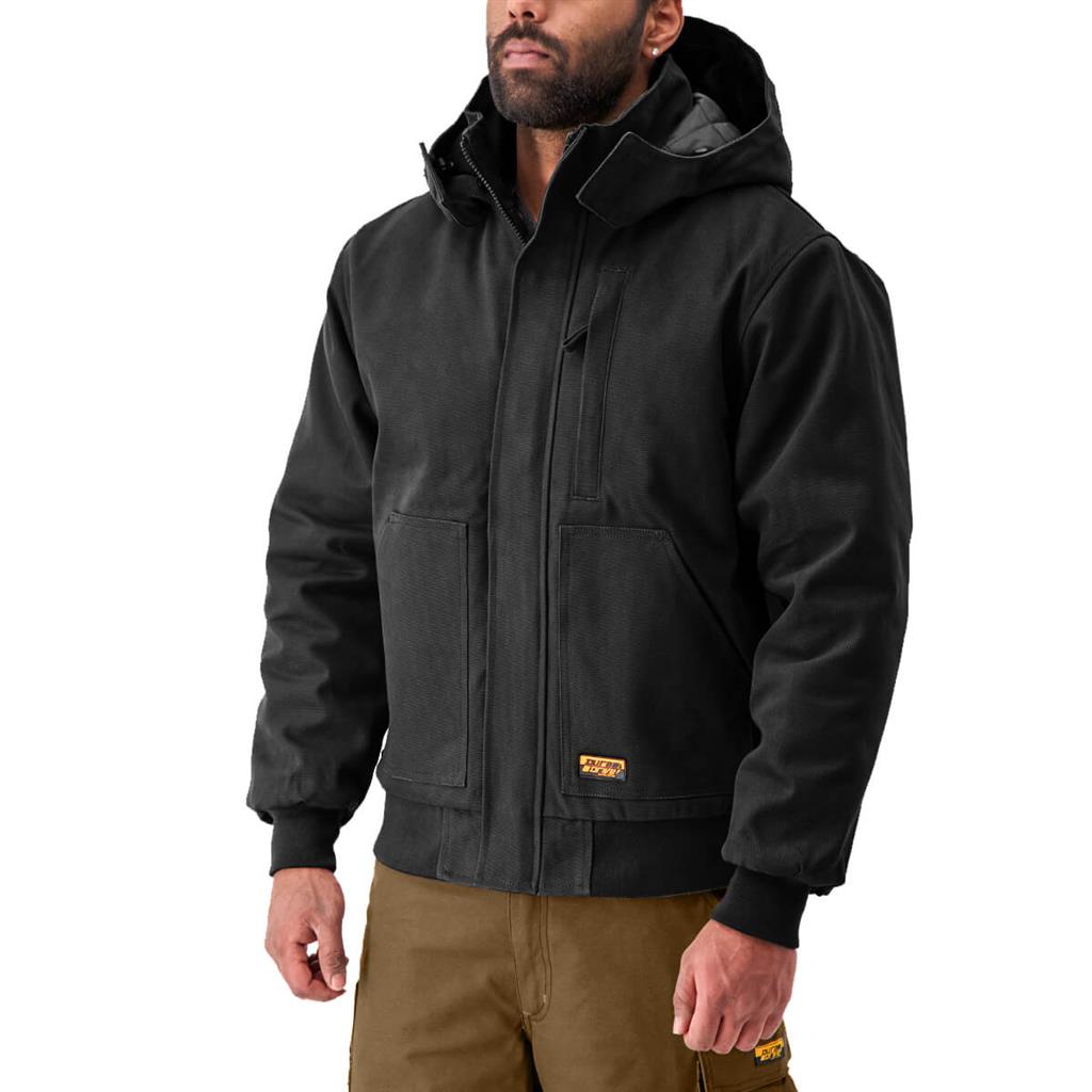 DuraDrive Men's Black Insulated Canvas Hooded Work Jacket