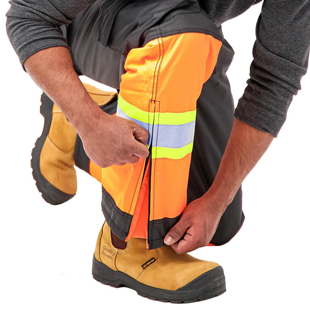 DuraDrive Men's Black and Orange Hi-Vis Waterproof Insulated Lined Work Pants