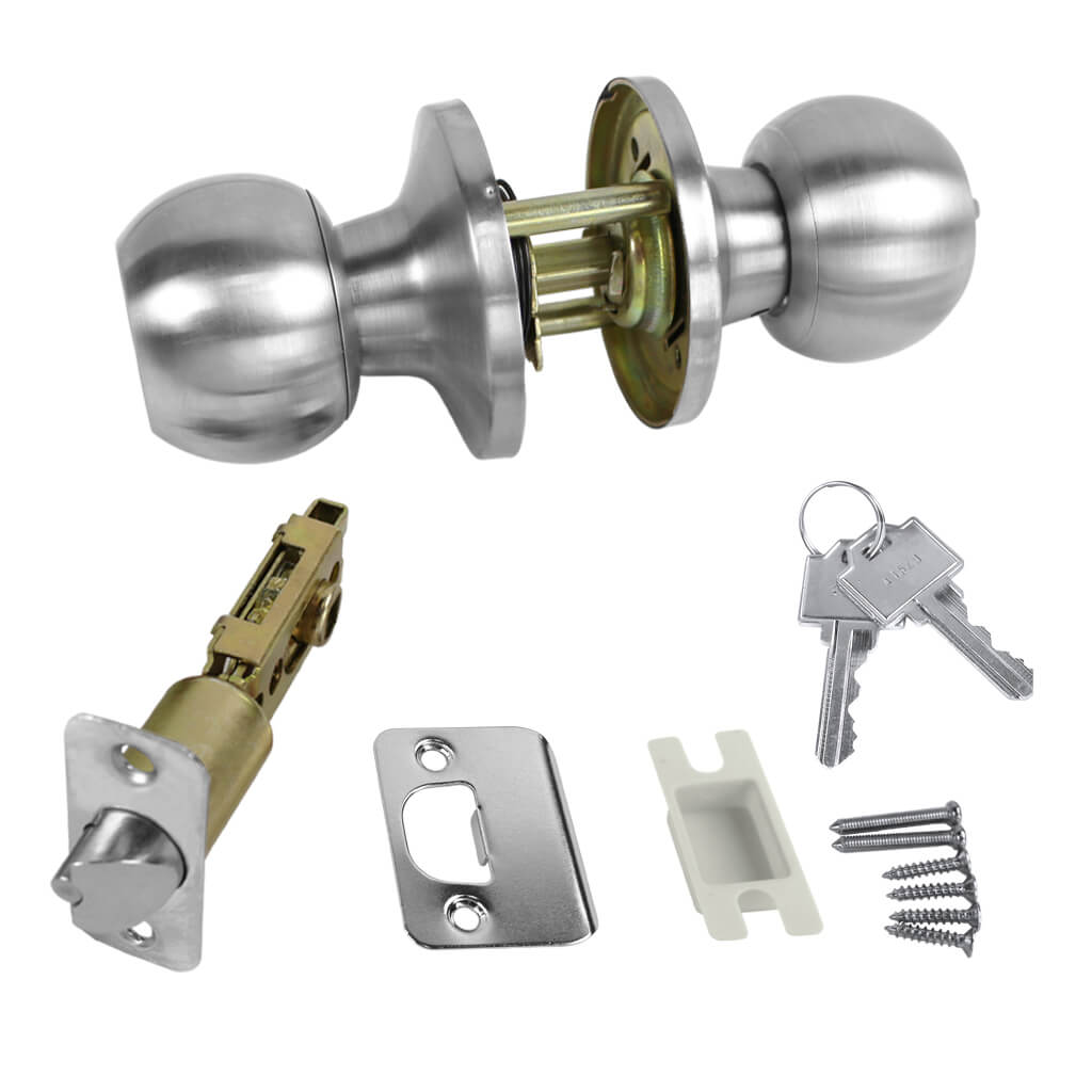 Canaropa V3151BM-15M Satin Nickel Locking Entrance Door Knob Kit Keyed Different Tubular (13-Pieces)