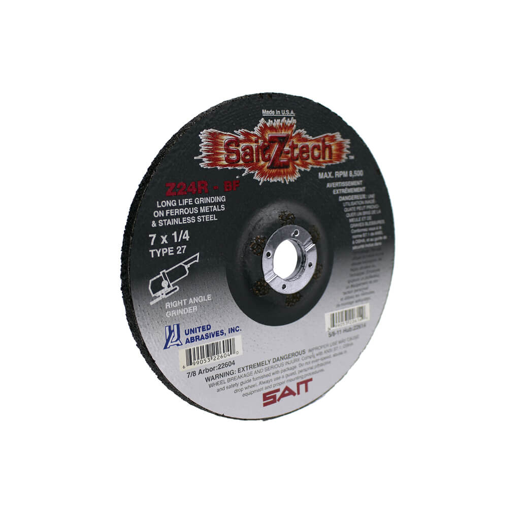 SAIT 22604 7 in. x 1/4 in. x 7/8 in. Z-TECH Z24R High Performance Type 27 Grinding Wheel for Metal