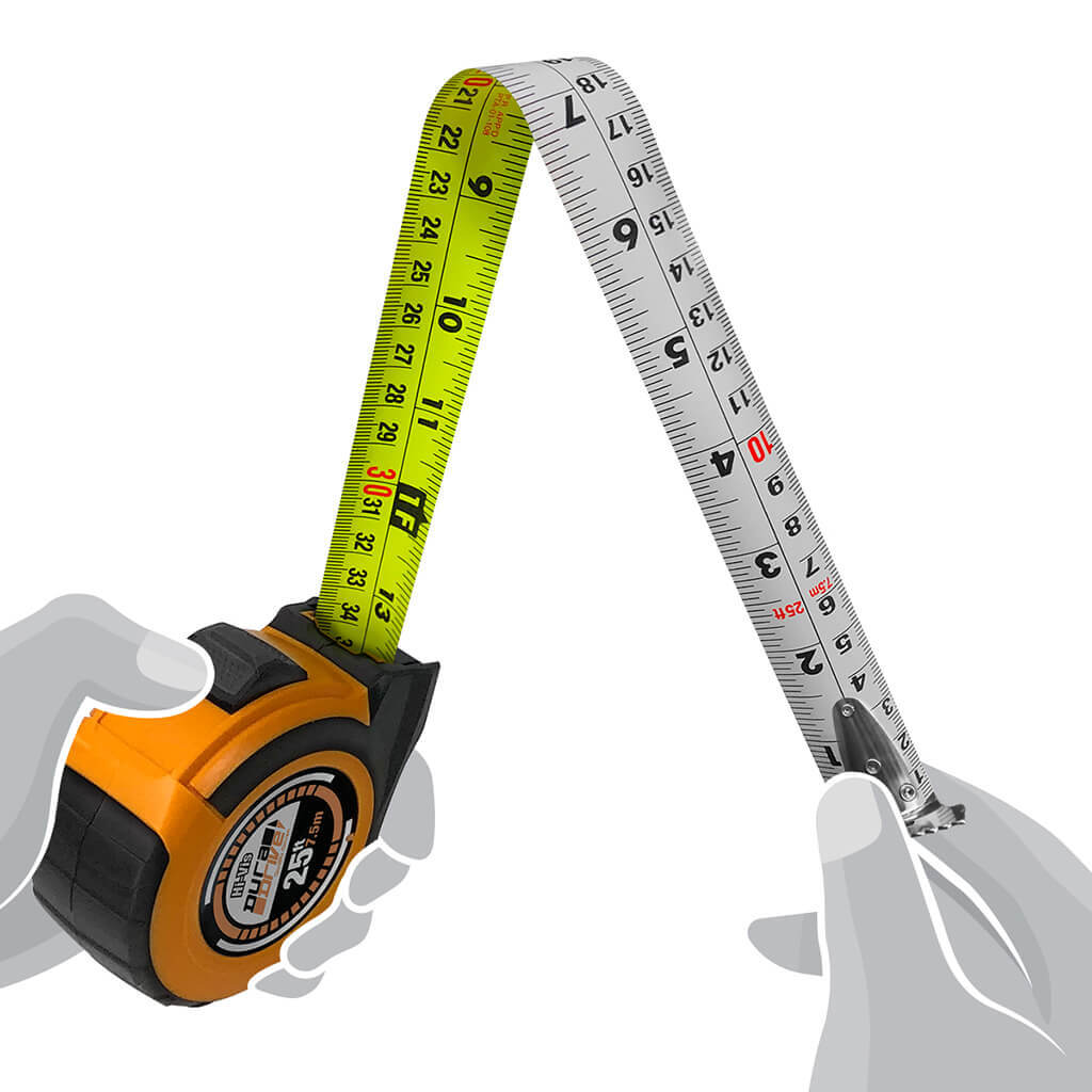 DuraDrive 25 ft./7.5m Hi-Vis Imperial/Metric EZ-Read Double Side Dual Hook Tape Measure