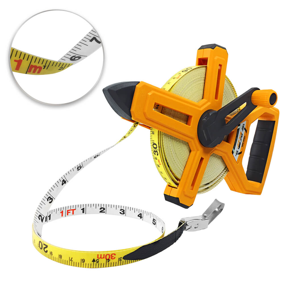 DuraDrive 100 ft./30m Imperial/Metric Double Nylon Coated Fibreglass Blade Open Reel Tape Measure