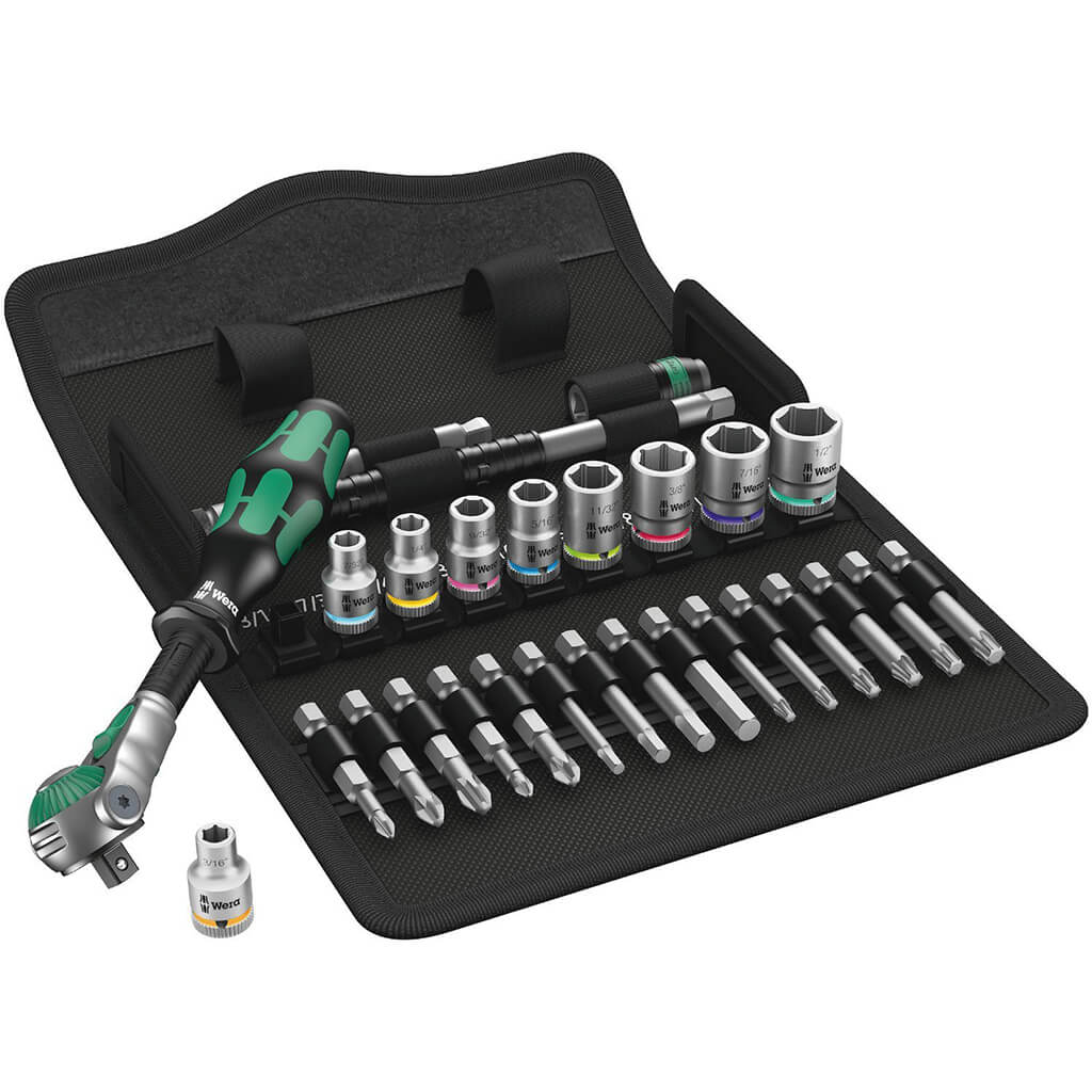 Wera 05004019001 8100 SA 9 Zyklop 1/4 in. Drive Imperial Speed Ratchet Set (28-Piece)