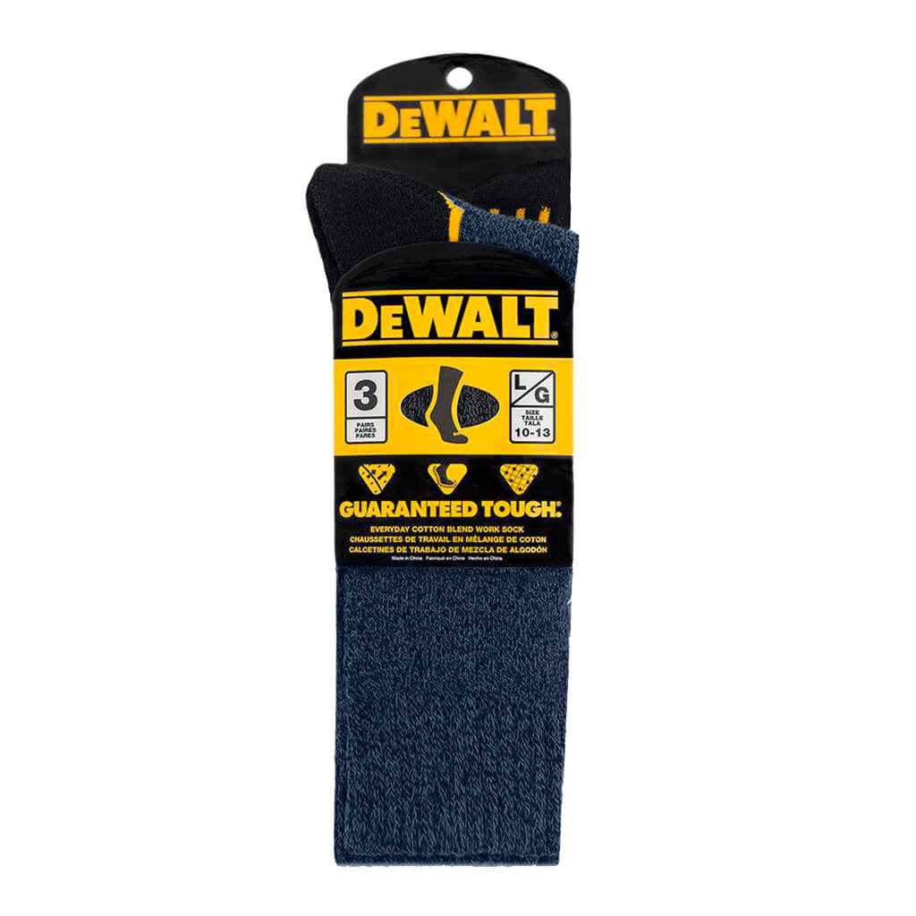 DEWALT DXSC150 Men's Blue Everyday Cotton Blend Size#10-13 Work Crew Socks (3-Pack)