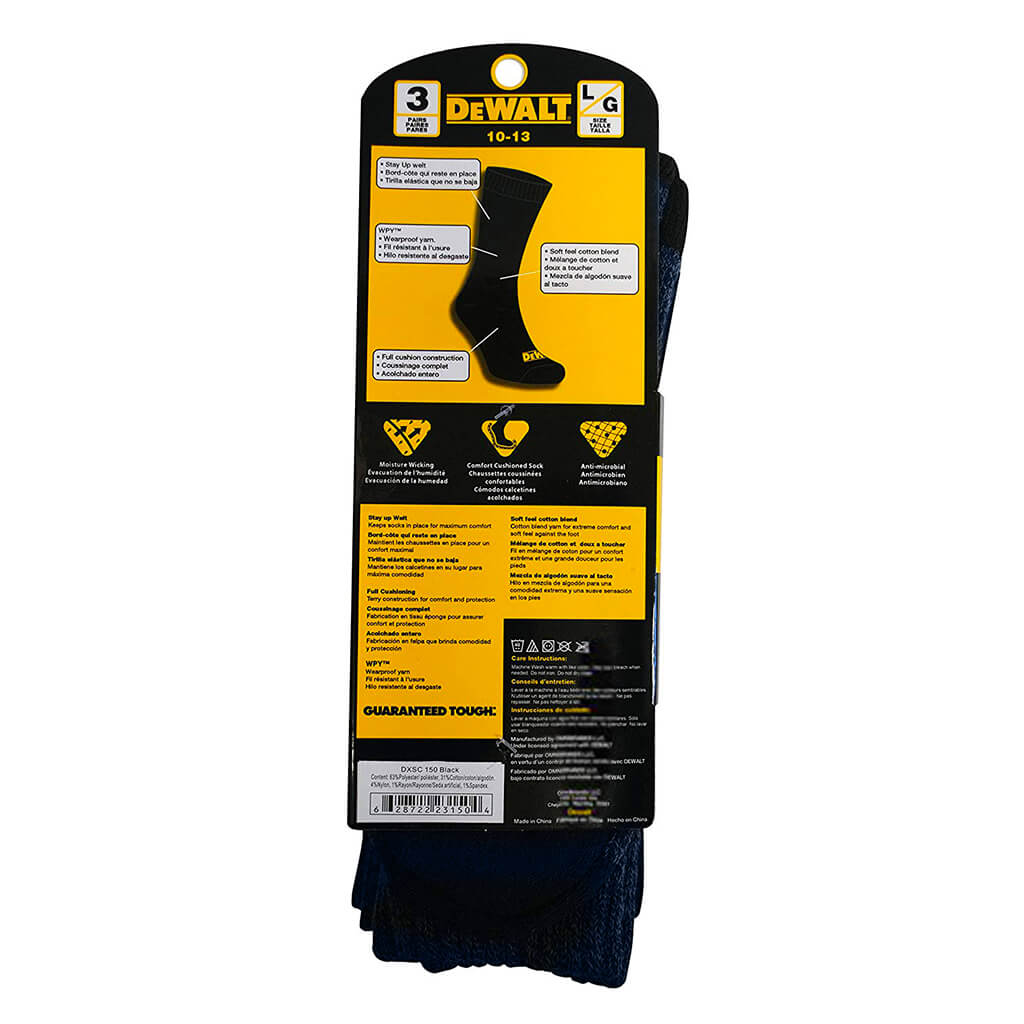 DEWALT DXSC150 Men's Blue Everyday Cotton Blend Size#10-13 Work Crew Socks (3-Pack)