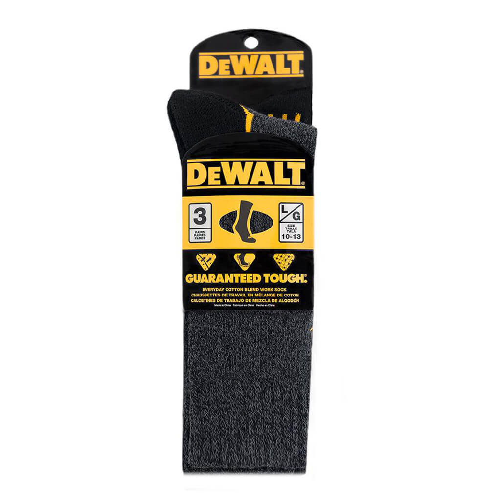 DEWALT DXSC150 Men's Black Everyday Cotton Blend Size#10-13 Work Crew Socks (3-Pack)