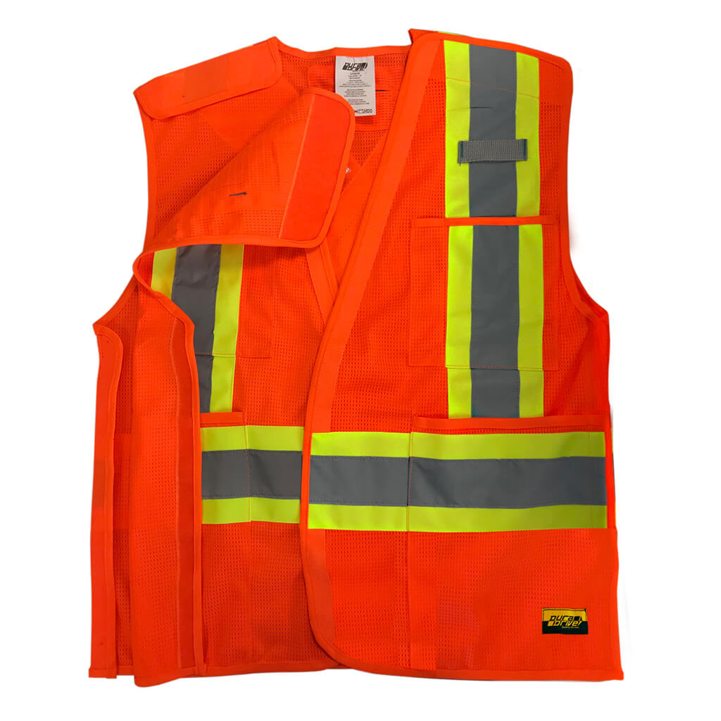 DuraDrive Men's Orange Hi-Vis Class 2 Level 2 Corn Mesh Tear-Away Safety Vest with Pockets