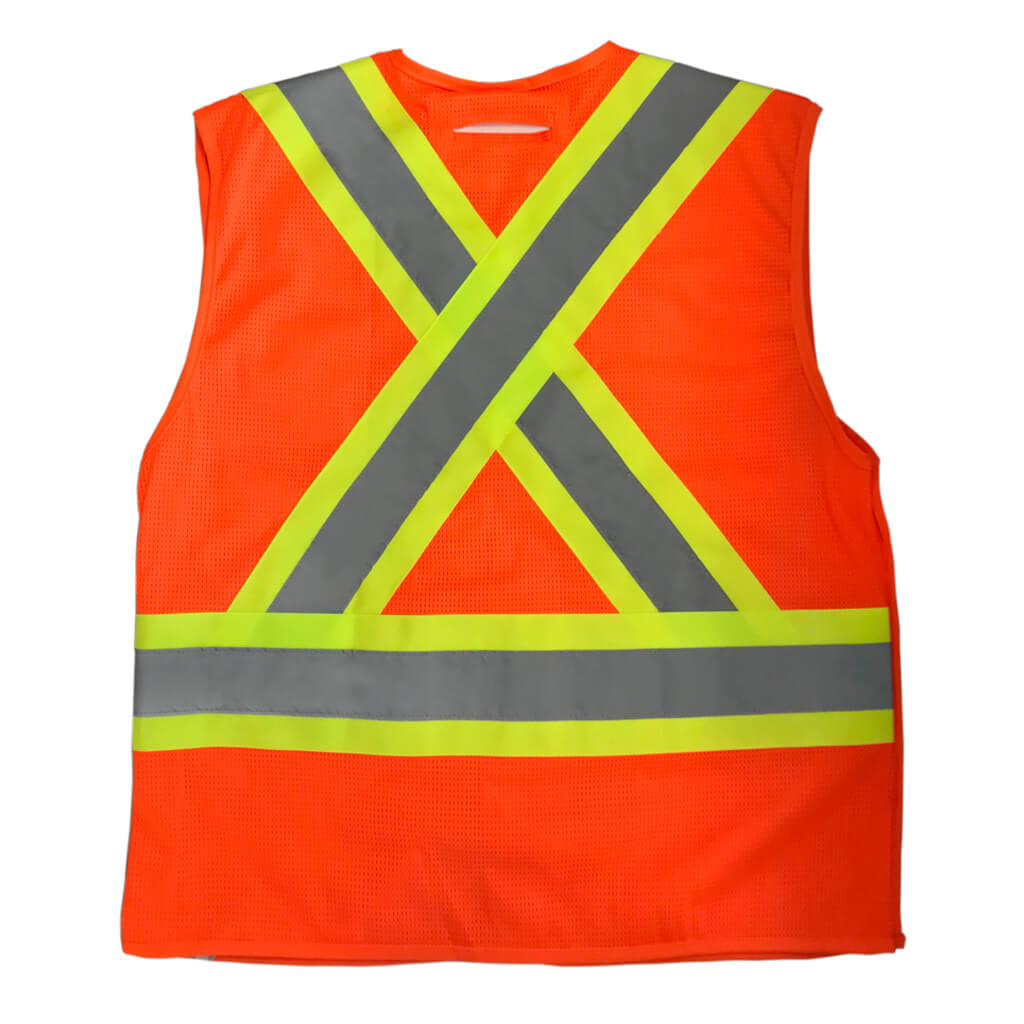 DuraDrive Men's Orange Hi-Vis Class 2 Level 2 Corn Mesh Tear-Away Safety Vest with Pockets