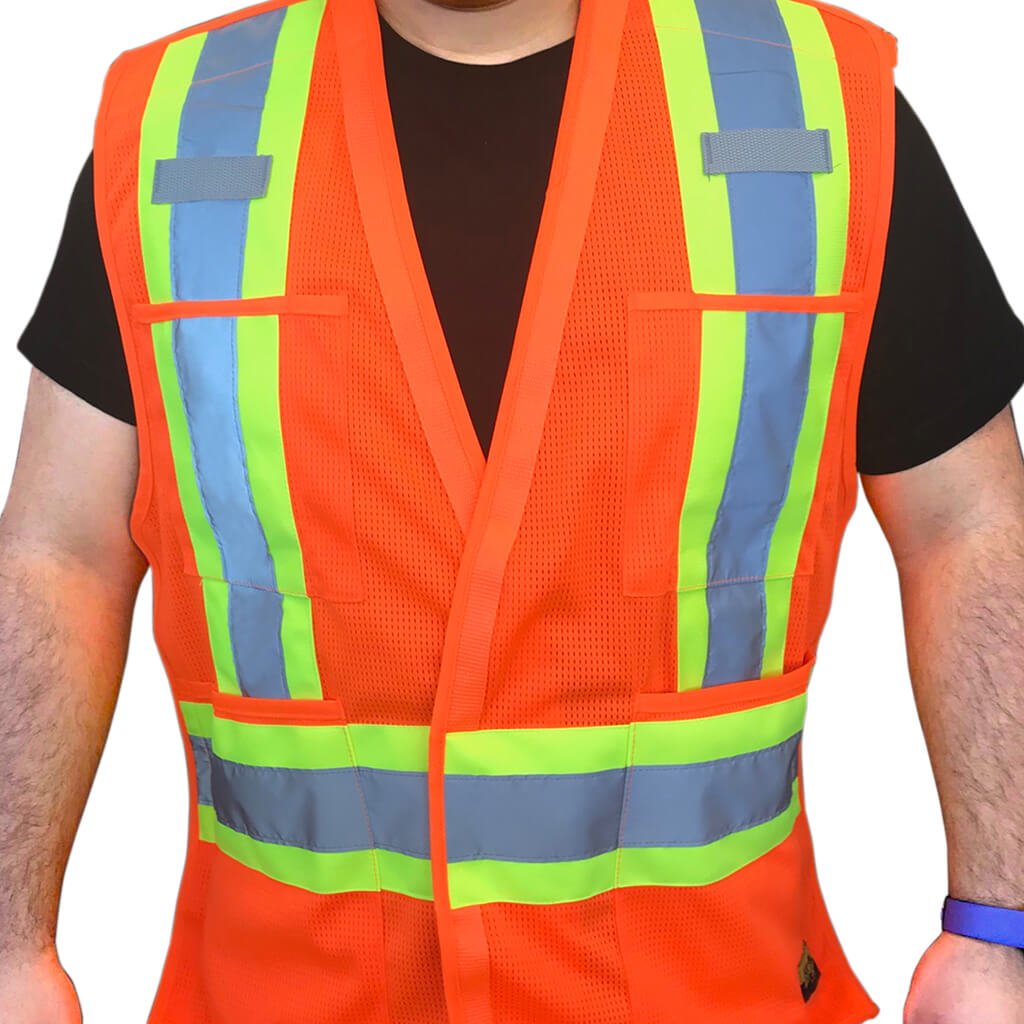 DuraDrive Men's Orange Hi-Vis Class 2 Level 2 Corn Mesh Tear-Away Safety Vest with Pockets