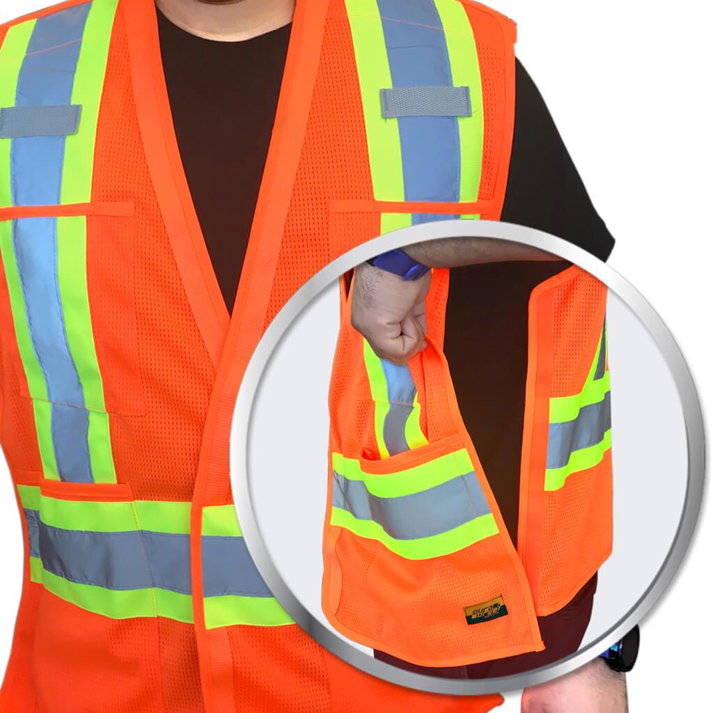 DuraDrive Men's Orange Hi-Vis Class 2 Level 2 Corn Mesh Tear-Away Safety Vest with Pockets