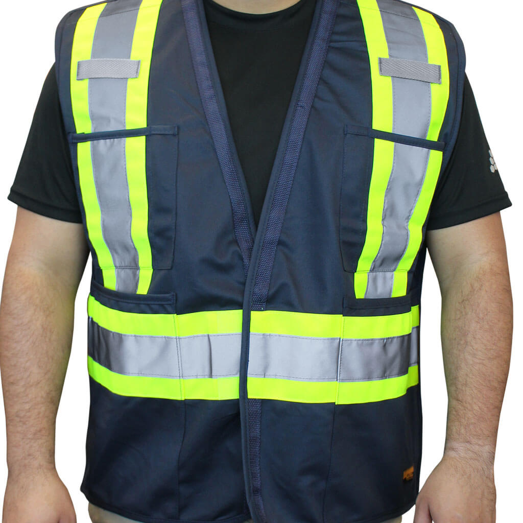 DuraDrive Men's Navy Hi-Vis Class 1 Level 2 Corn Mesh Tear-Away Safety Vest with Pockets