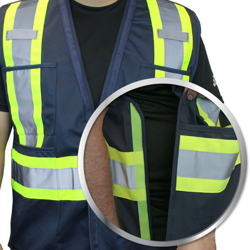 DuraDrive Men's Navy Hi-Vis Class 1 Level 2 Corn Mesh Tear-Away Safety Vest with Pockets