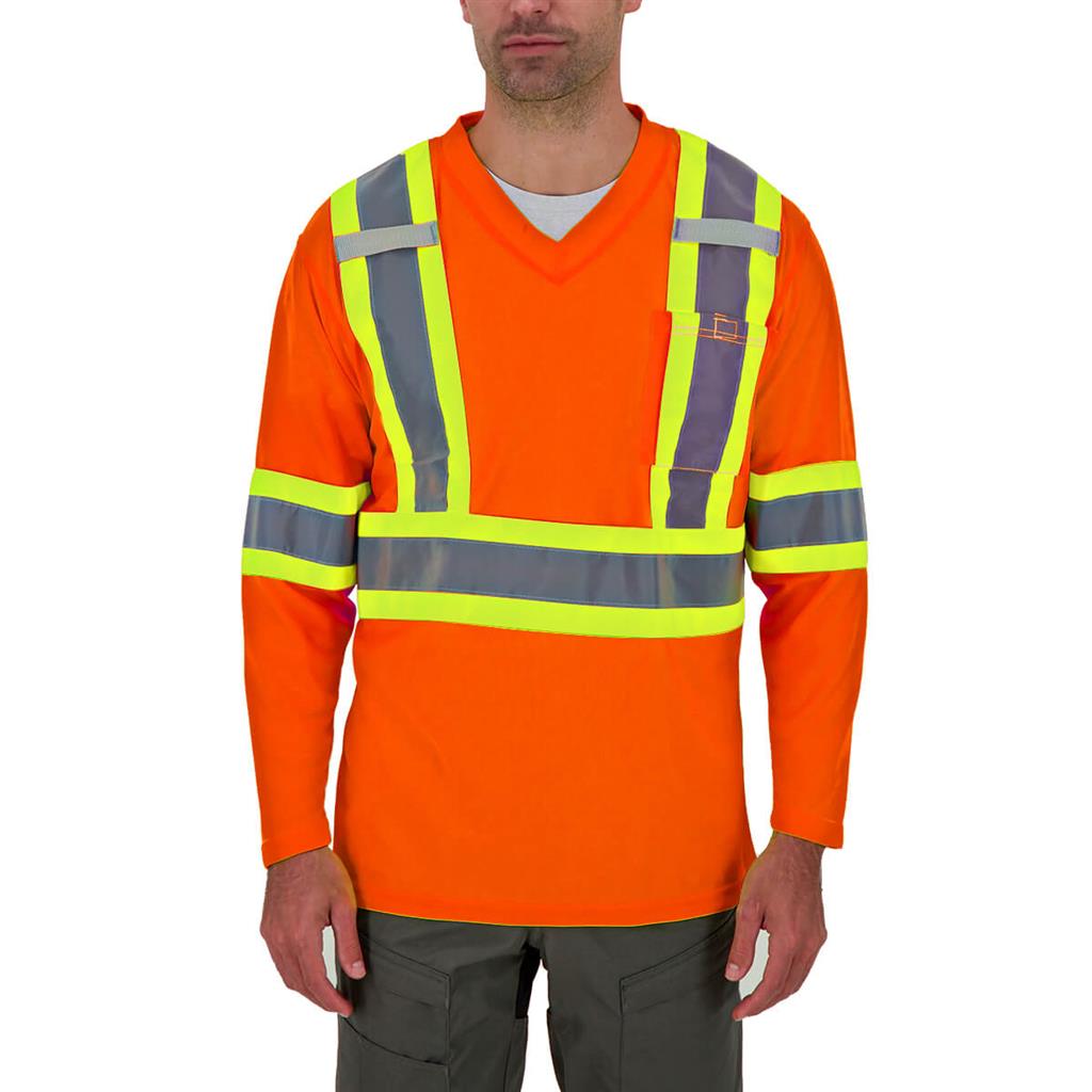 DuraDrive Men's Orange Hi-Vis Cooling Mesh Long Sleeve Safety T-Shirt