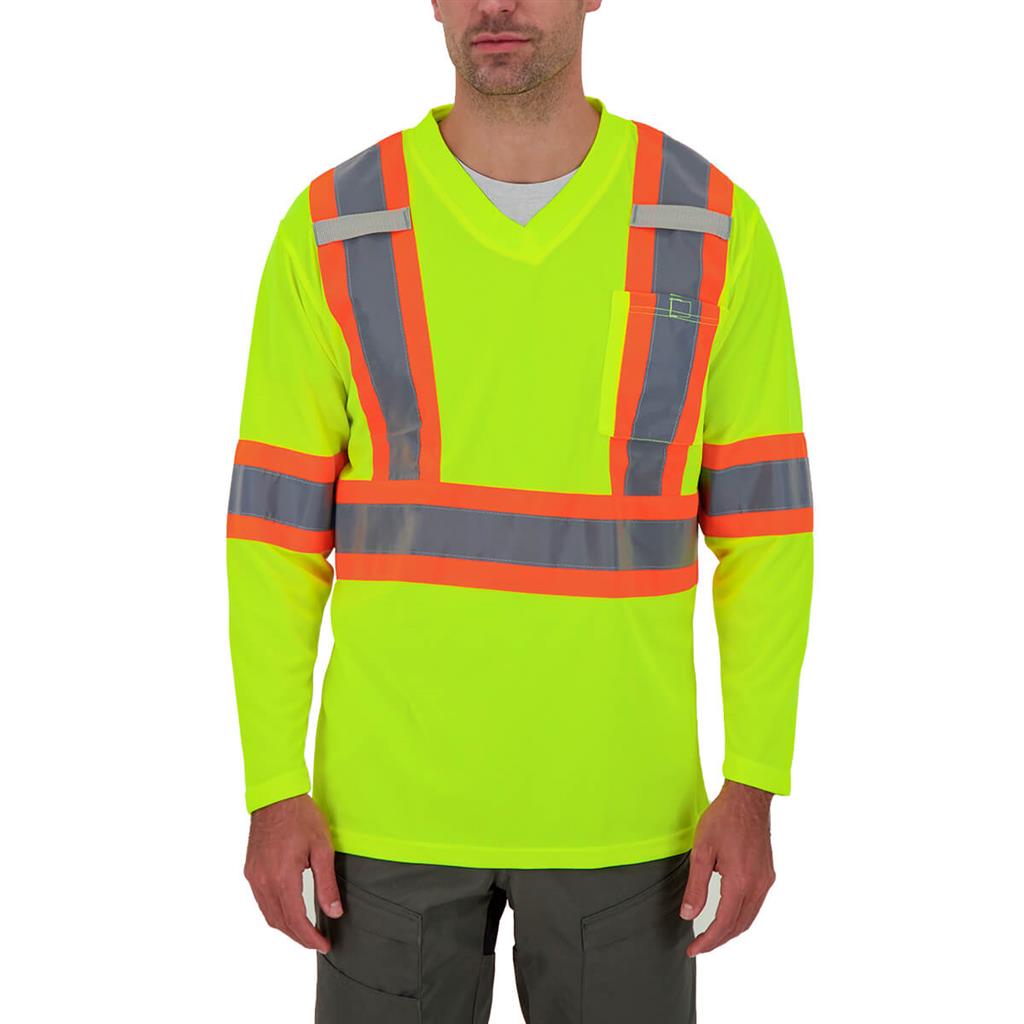 DuraDrive Men's Lime Yellow Hi-Vis Cooling Mesh Long Sleeve Safety T-Shirt