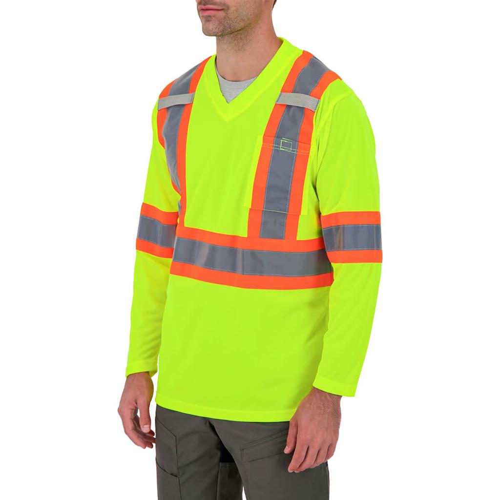 DuraDrive Men's Lime Yellow Hi-Vis Cooling Mesh Long Sleeve Safety T-Shirt