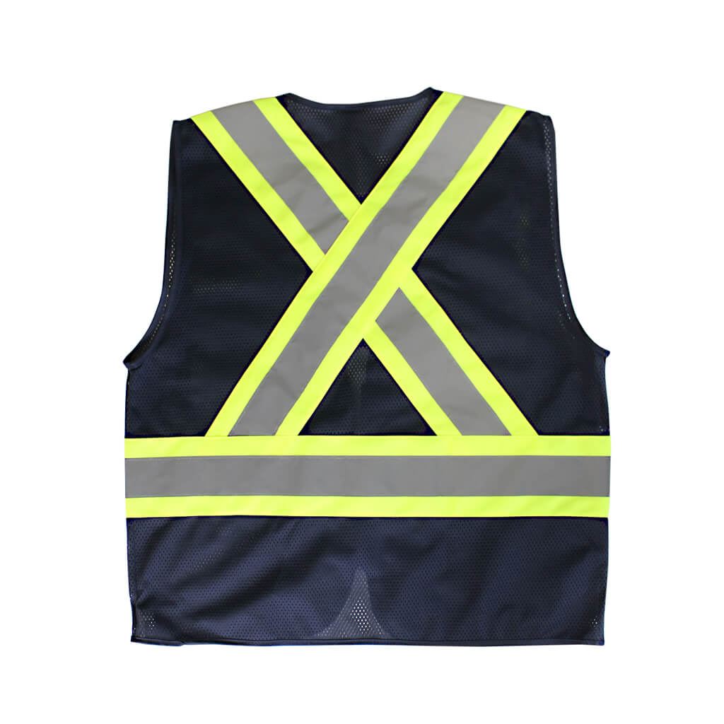 DuraDrive Men's Navy Foremans Hi-Vis Class 1 Level 2 Knitted Mesh Zipper Safety Vest with Pockets