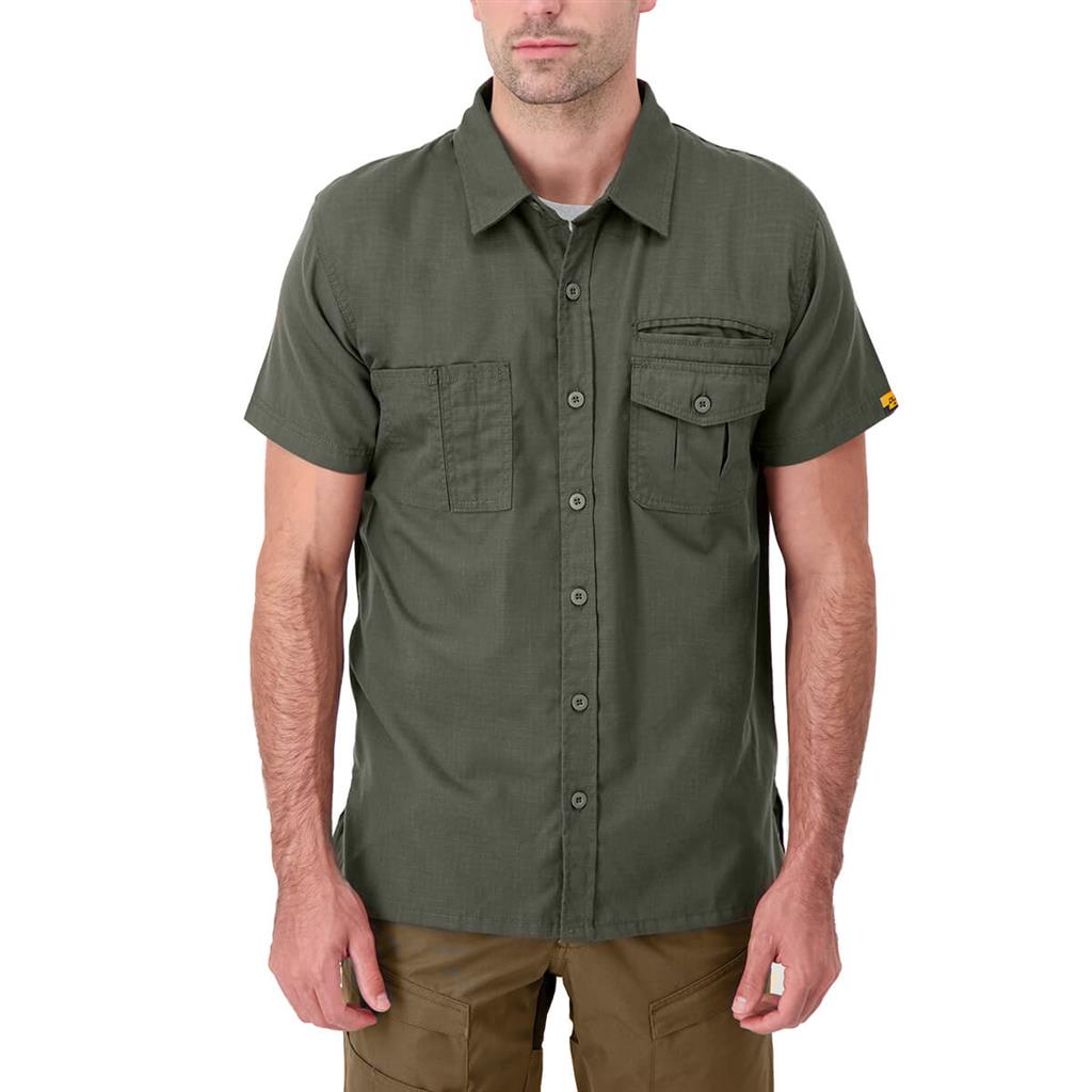 DuraDrive Men's Moss Green Ripstop Short Sleeve Button Work Shirt