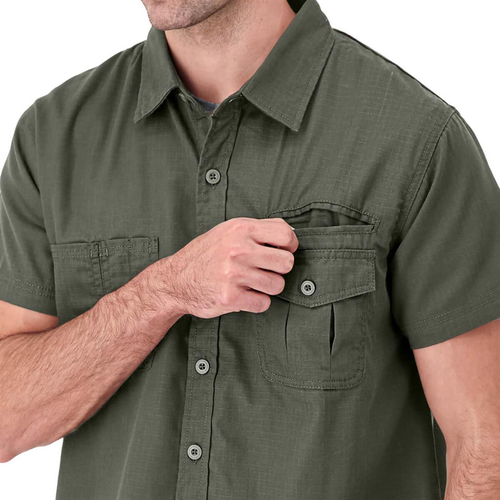 DuraDrive Men's Moss Green Ripstop Short Sleeve Button Work Shirt