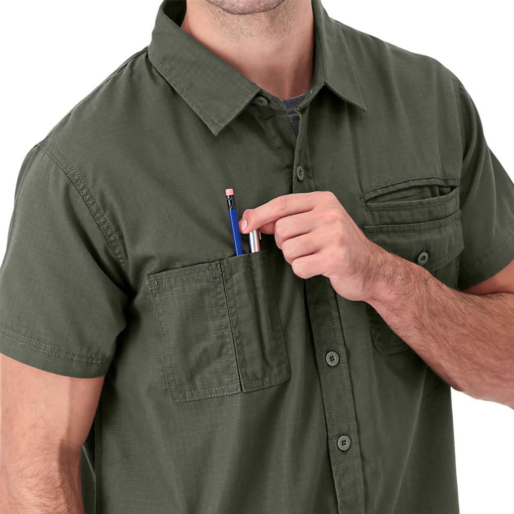 DuraDrive Men's Moss Green Ripstop Short Sleeve Button Work Shirt