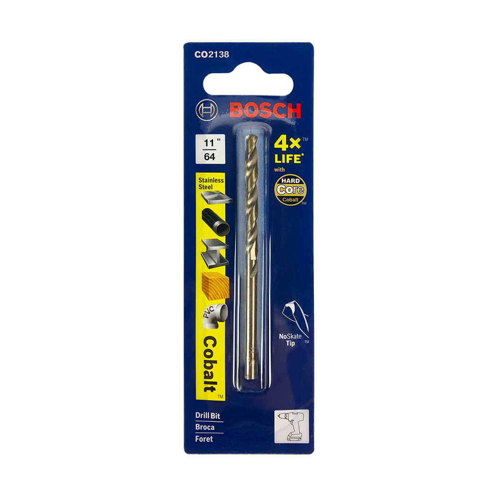 BOSCH CO2138 11/64 in. x 3-1/4 in. Hard Core Cobalt Metal, General Purpose, Wood and PVC Drill Bit Drill Bit