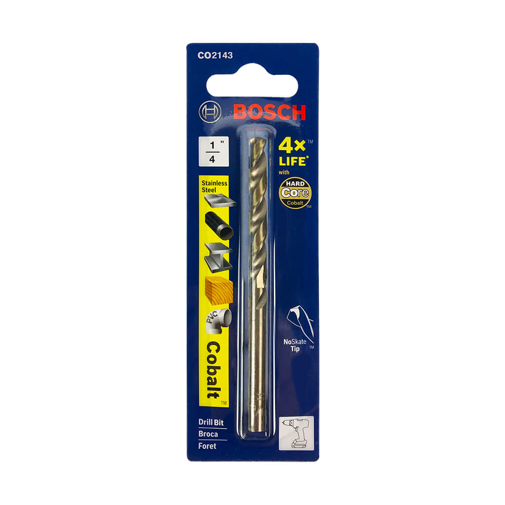 BOSCH CO2143 1/4 in. x 4 in. Hard Core Cobalt Metal, General Purpose, Wood and PVC Drill Bit Drill Bit