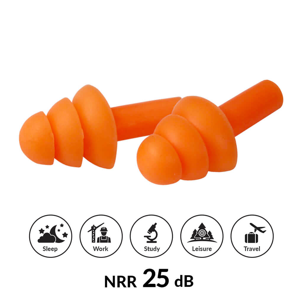 DuraDrive Orange Reusable Uncorded Triple-Flange Silicone Earplug with 25 dB NRR (200-Pair)