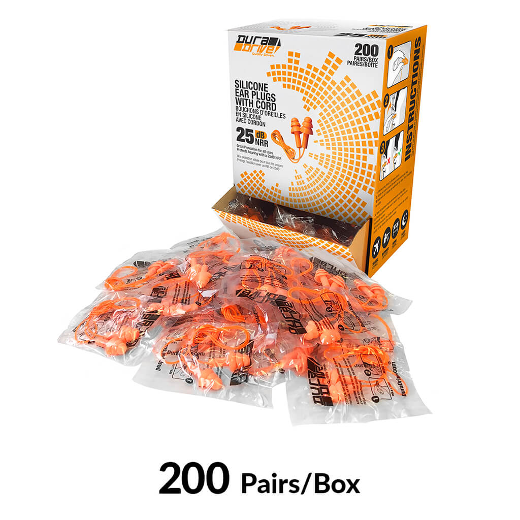 DuraDrive Orange Reusable Corded Triple-Flange Silicone Earplug with 25 dB NRR (200-Pair)