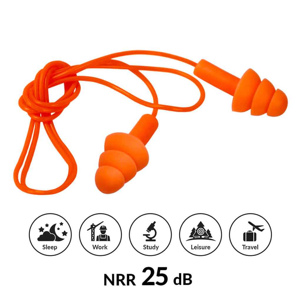 DuraDrive Orange Reusable Corded Triple-Flange Silicone Earplug with 25 dB NRR (200-Pair)