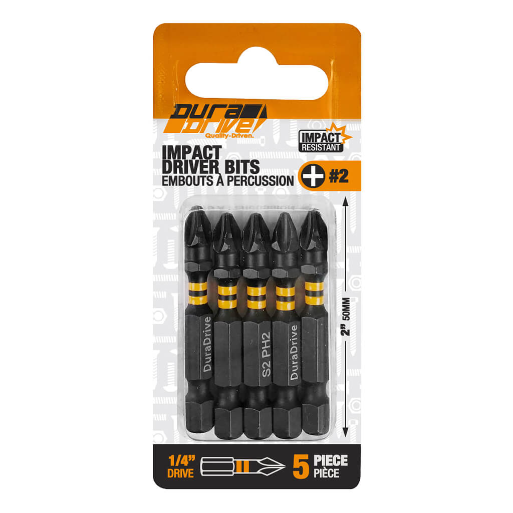 DuraDrive #2 x 2 in. Black Phosphate Coated Phillips Head Impact Driver Bit (5-Piece)