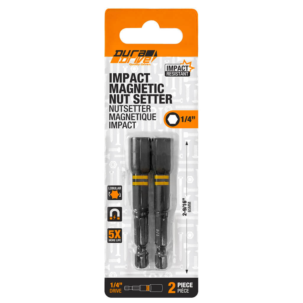 DuraDrive 1/4 in. x 2-9/16 in. Black Phosphate Coated Hex Impact Magnetic Nut Setter (2-Pack)
