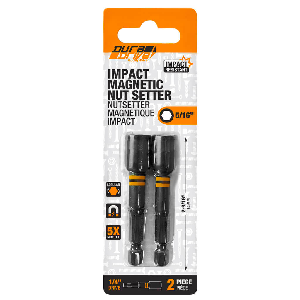 DuraDrive 5/16 in. x 2-9/16 in. Hex Impact Magnetic Nut Setter (2-Piece)