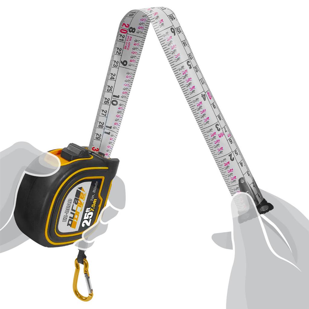 DuraDrive 25 ft./7.5m Imperial/Metric EZ-Read Magnetic Double Side Dual Hook Tape Measure