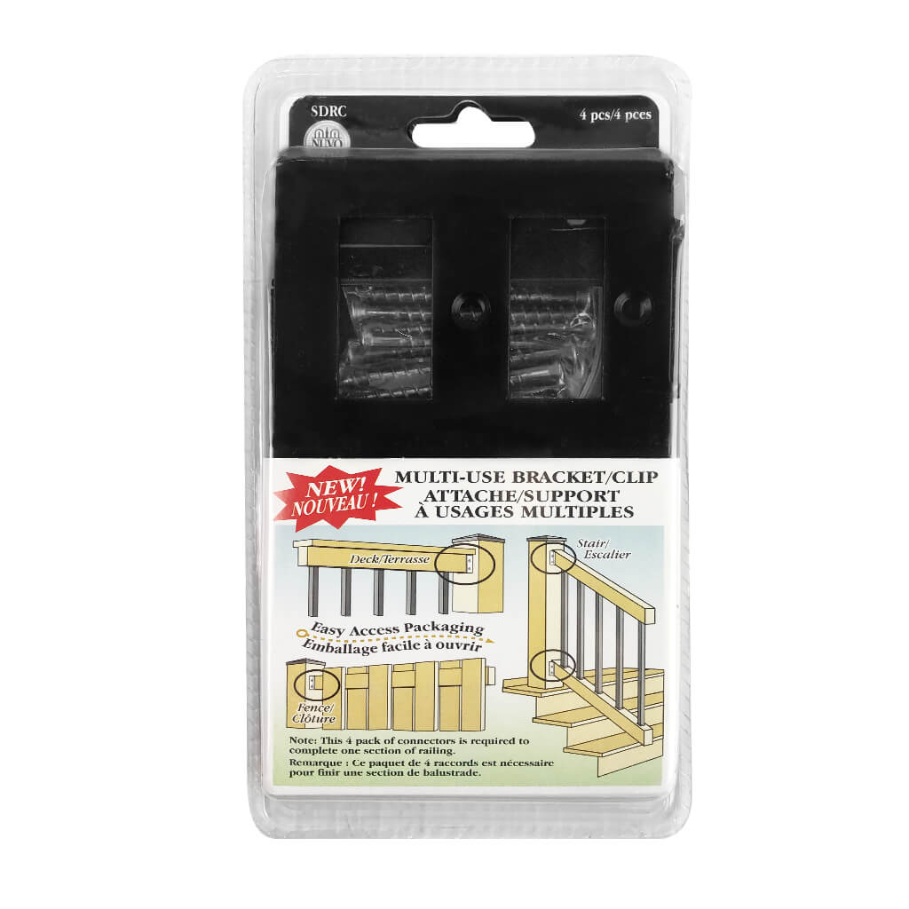 Nuvo Iron SDRC Black Metal Stair/Deck/Fence Multi-Use Rail Connector Bracket Kit (4-Pack)