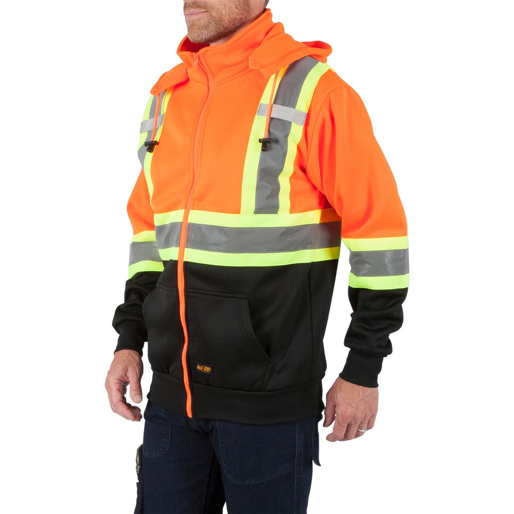 DuraDrive Men's Orange and Black Hi-Vis Class 2 Level 2 Hoodie with Detachable Hood