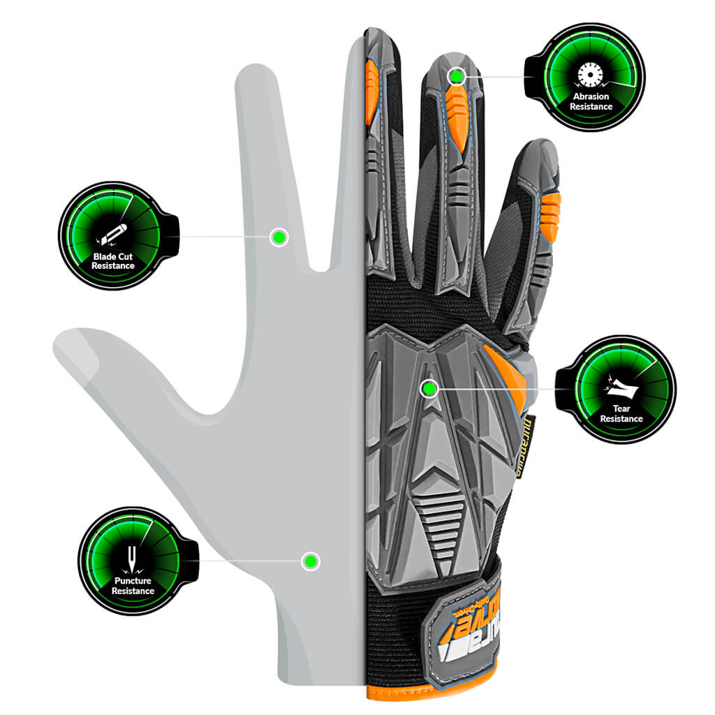 DuraDrive Black KABO Impact Resistant Anti-Vibration Heavy Duty Technical Work Gloves