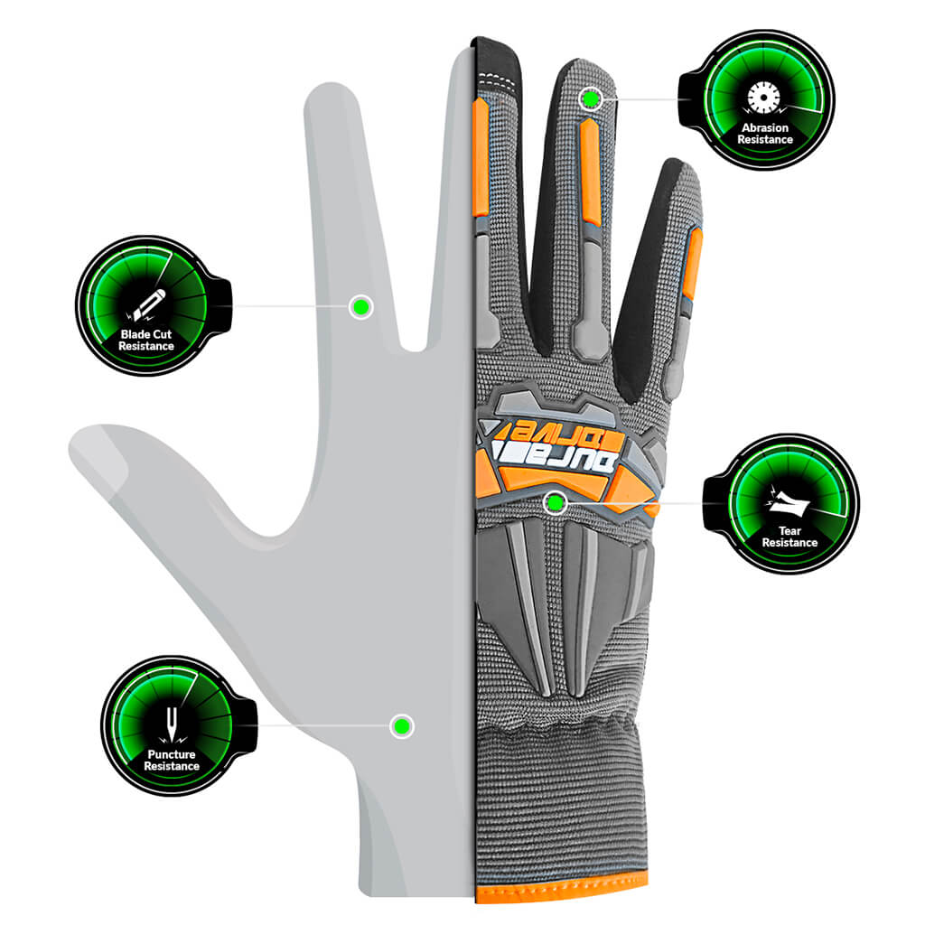DuraDrive Grey SABLE Impact-Resistant Abrasion Resistant Technical Work Gloves