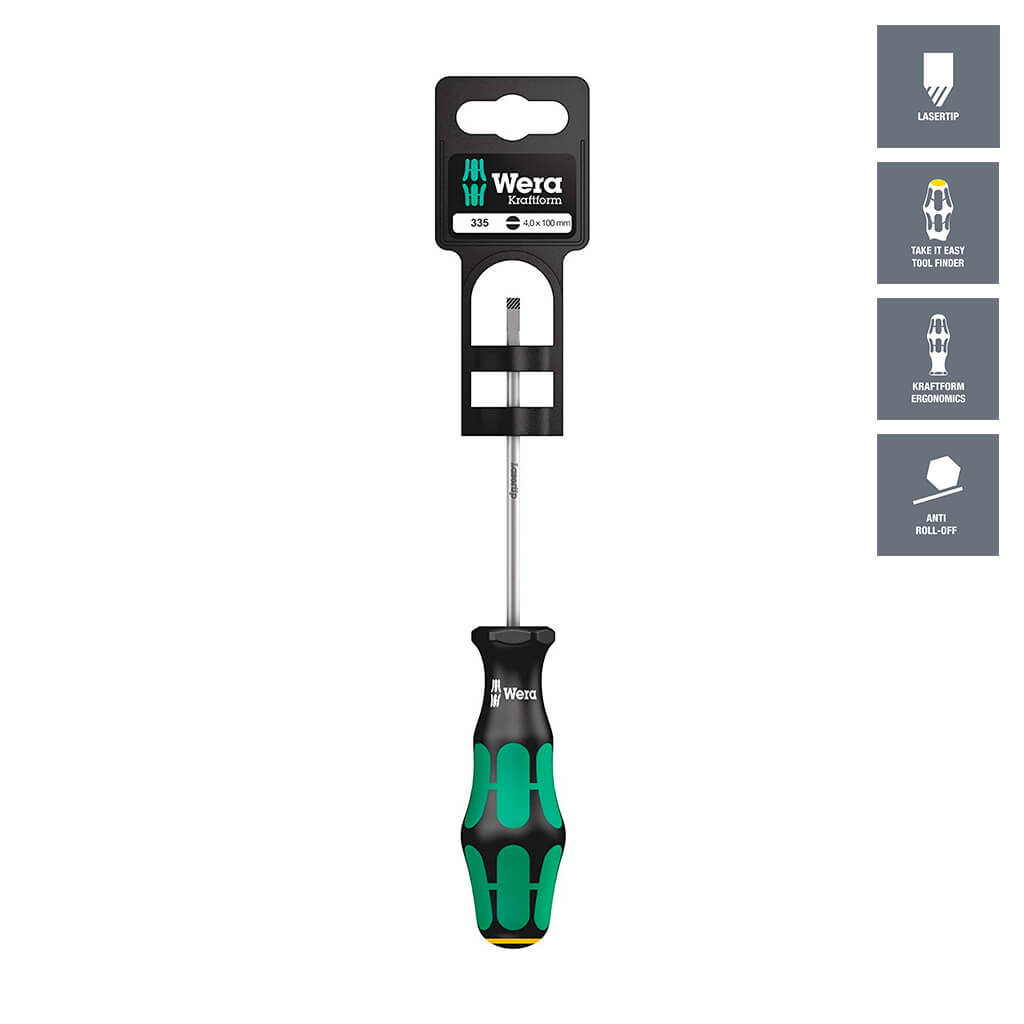 Wera 05100043001 335 SB Kraftform Plus 0.8 x 4.0 x 100mm Slotted Drive Screwdriver