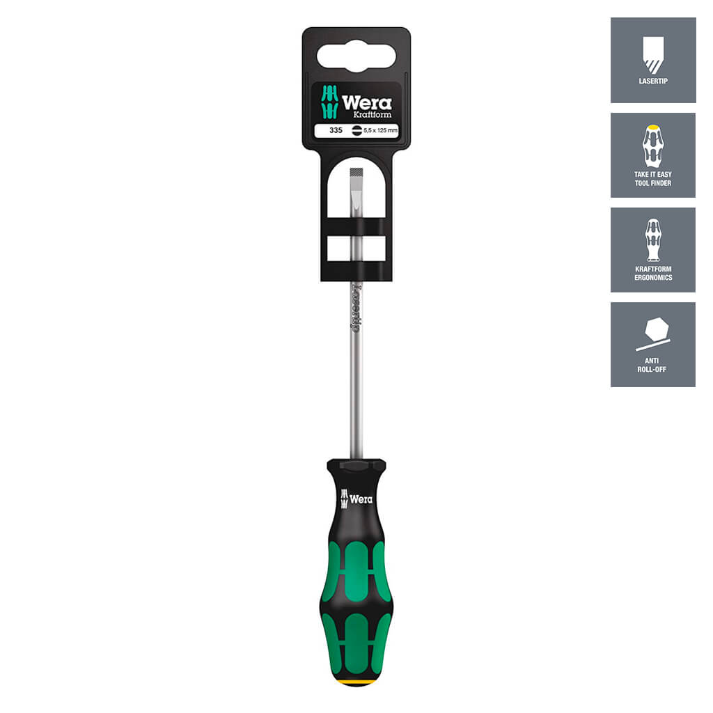 Wera 05100044001 335 SB Kraftform Plus 1.0 x 5.5 x 125mm Slotted Drive Screwdriver